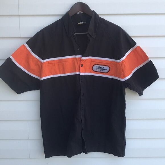 Harley-Davidson Other - Harley Davidson Racing Black and Orange Short Sleeve Button Down Shirt